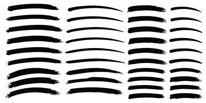 Collection of curved black ink brush strokes with abstract isolated creative collection decoration brushwork handmade artistic elemental