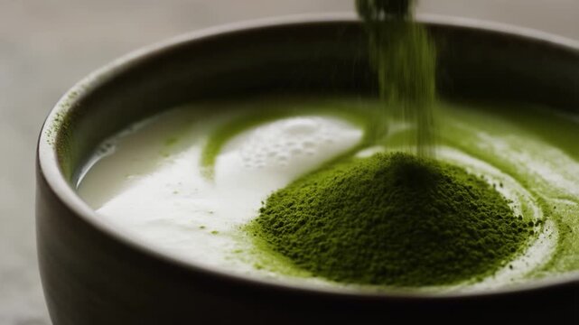 Matcha Milk Whisking Macro Close-Up