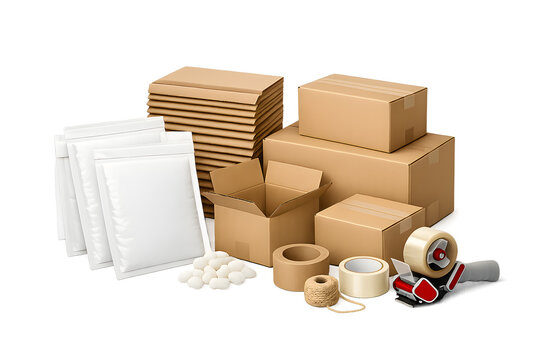 Packing Supplies Set: Boxes, Bubble Wrap, Tape, and Protective Materials for Moving and Shipping