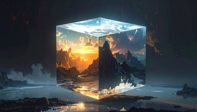 Glowing Fantasy Landscape Cube