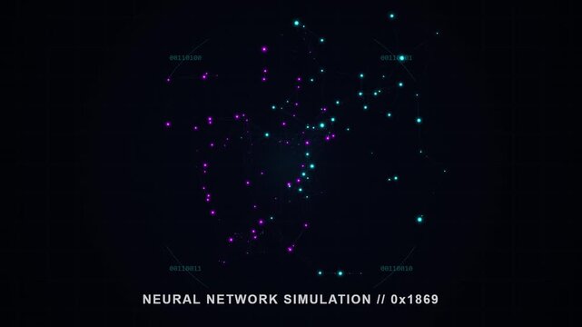 Digital neural network simulation with interconnected nodes and binary code