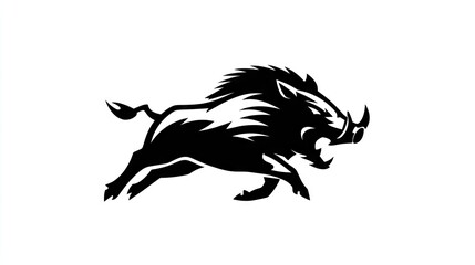 Fototapeta premium Stylized graphic depiction of a charging wild swine presented in high contrast monochrome