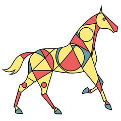 Obraz premium Geometric horse running, side view. Isolated on white background. Colorful abstract mosaic vector illustration for logos, stickers, prints, branding and decor.