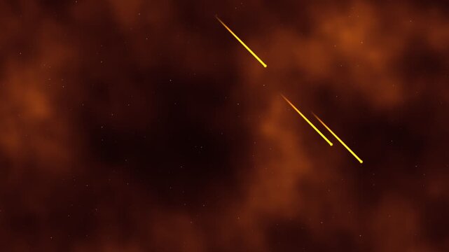 4K Fiery sunset sky looping animation, soft red clouds and glowing orange shooting stars background