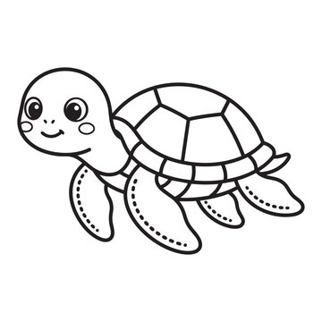 Cute cartoon sea turtle character for coloring page for kids vector design.