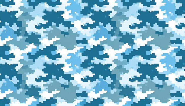 Blue and white pixelated camouflage pattern.