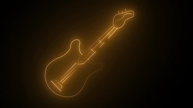 Neon guitar glowing vibrantly against a dark background, ideal for rock music event promotion, rock and roll, graphic neon guitar icon animated neon guitar 