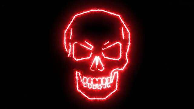 Red Glowing Neon Skull Animation as a Visual Effect for Cyber Security and System Failure Hacking Concepts