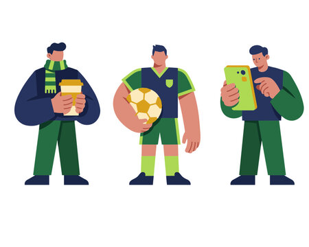 Man holding phone and soccer items.