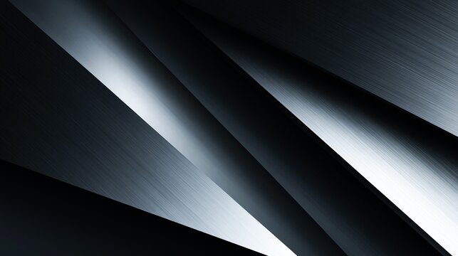 Abstract dark metal background featuring sharp geometric lines and smooth brushed steel surfaces with dramatic lighting and high contrast shadows