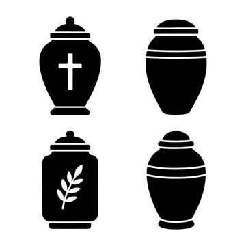 Funeral cremation urns silhouette icon set