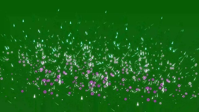 Shiny red confetti falls and clears frame.Colorful confetti explodes on a green background.2d Colorful party confetti particles animation motion graphic with alpha background.4k