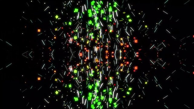 Double burst of confetti. Gold festive confetti explosions fall on a black  background.  texture decoration overlay template for festive holiday celebrations.4k animation video