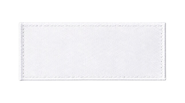 Blank white woven fabric label isolated on transparent background