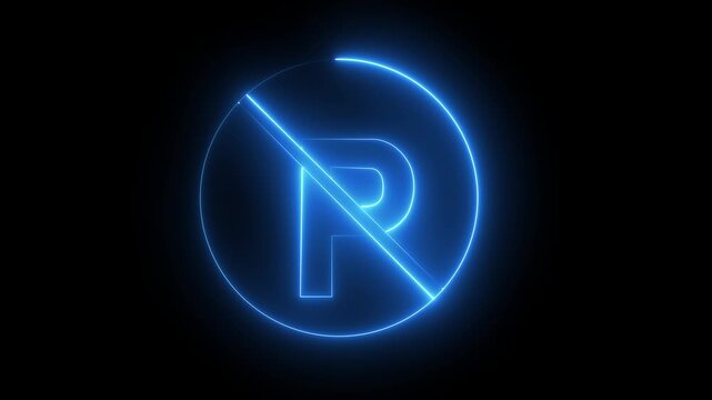 Glowing neon line No Parking or stopping icon isolated on black background animation video 4k...