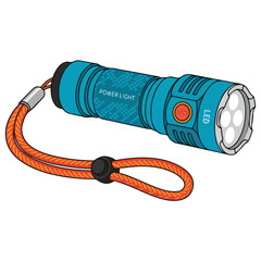 Naklejka premium Blue LED Flashlight with Orange Lanyard Vector