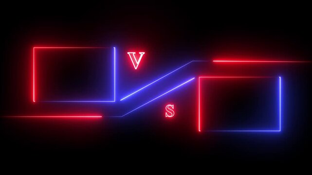 Neon versus icon animation glowing red and green color letter vs v and s sport game match challenge team fight competition sign symbol on black background ant 4k video