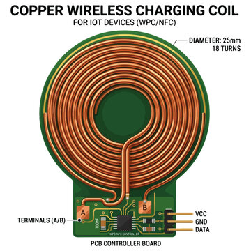 Copper Wireless Charging Coil Circuit Board Vector