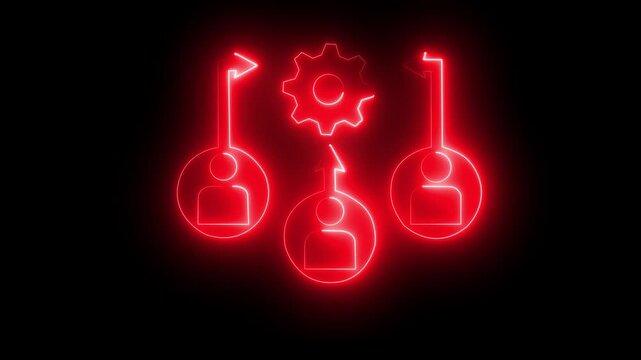 abstract man with setting icon animation on black background. people collaborating on a large piece of equipment Suitable for teamwork concepts man and setting neon line icon isolated on 4k video