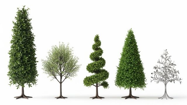 Five distinctively shaped trees