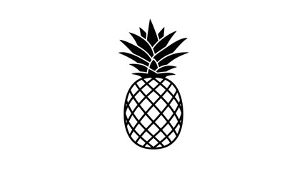 Obraz premium Stylized pineapple vector illustration. Simple black outline graphic of tropical fruit with crown leaves on a clean white background. Healthy food icon.