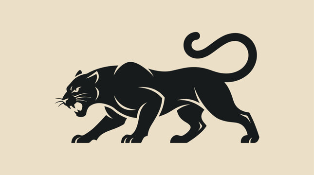 Powerful black panther illustration. Stylized vector graphic of a majestic wild big cat. Predatory animal artwork.