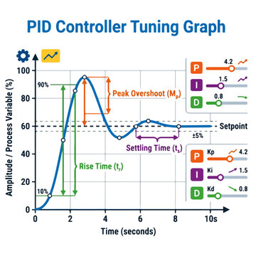 PID Controller Tuning Graph Illustration with Rise Time and Overshoot