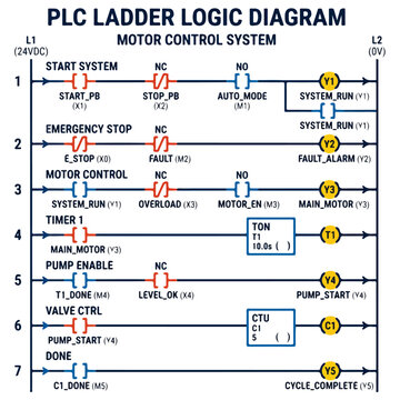 PLC Ladder Logic Diagram Motor Control System Vector
