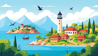 Naklejka premium Colorful illustration of a lighthouse.