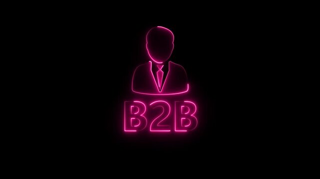Neon b2 b business concept animation, glowing pink corporate on black background