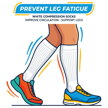White Compression Socks Prevent Leg Fatigue Vector Illustration