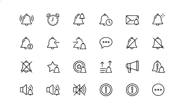 Notification Bell Web Icon Set Alarm Reminder and Inbox Message Vector Collection
