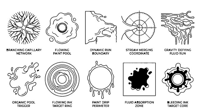 Scientific Diagram of Fluid Dynamics and Organic Ink Flow Patterns in Black and White.