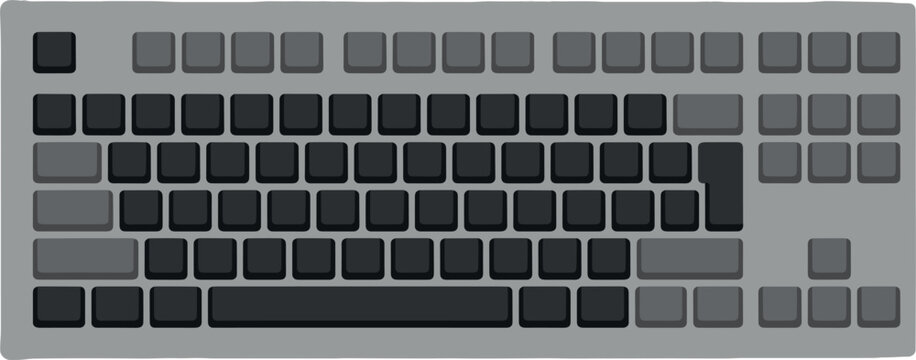 PrintFlat Computer Keyboard Vector Illustration with Tenkeyless Layout and Grey Keycaps for PC Gaming Tech and Workspace Graphic Designs