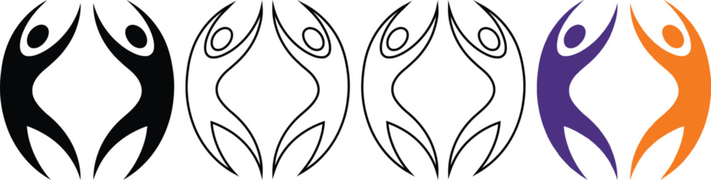 Abstract human silhouette logos indifferent colors and styles