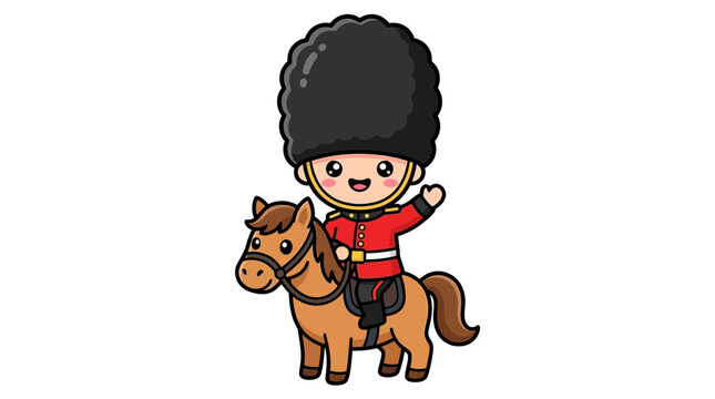 Cute Cartoon Royal Guard on Horseback, British Soldier Mascot