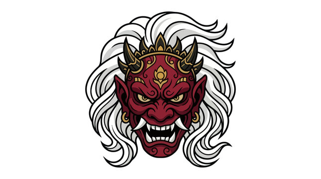 Red Japanese demon Hannya mask icon