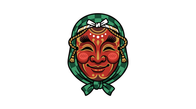 Red Japanese tengu demon mask with headscarf.