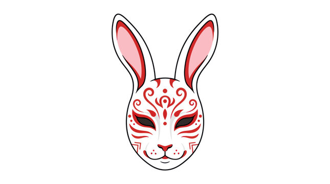 Traditional Japanese kitsune rabbit mask illustration