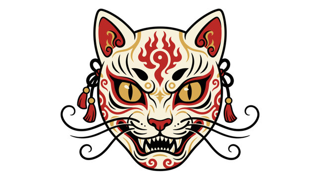 White kitsune fox mask with traditional red markings