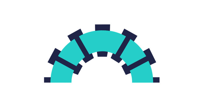 Abstract semicircle gradient with geometric block accents.