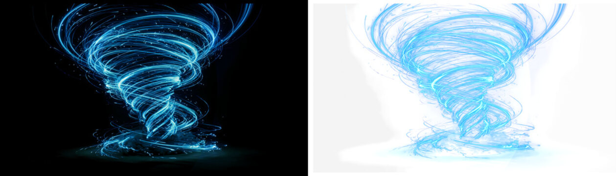 Tornado, blue swirl, vortex graphics, weather icons, storm effects