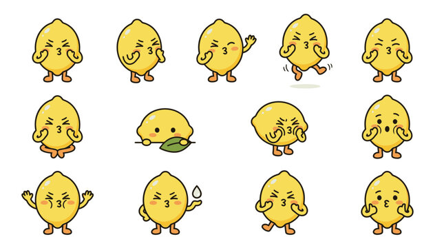 Cute Lemon Characters Expressing Various Emotions