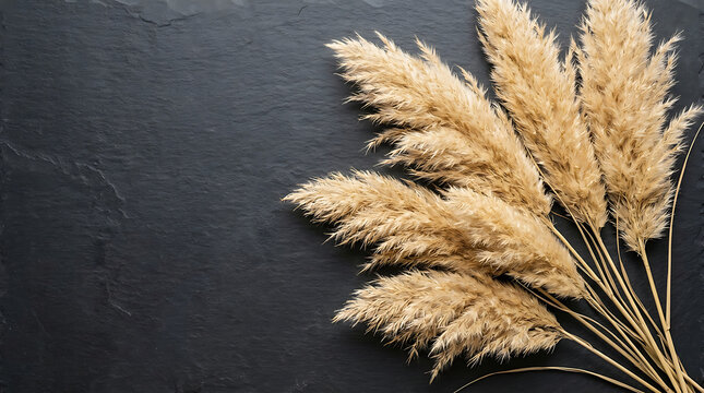 Dried pampas grass on dark slate background