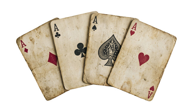 Vintage Weathered Four Aces Playing Cards Fanned Out Aged Texture Poker Gambling Concept