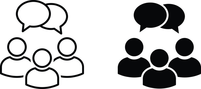Two people with speech bubbles icon showing communication and professional dialogue.