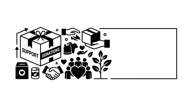 Charity Donation Icons: Support, Giving, Community, Growth, and Care