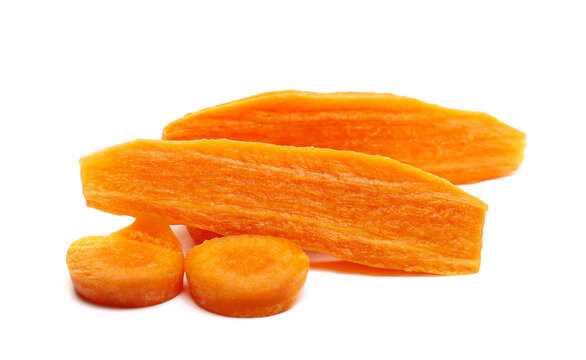 Carrot raw sliced in half, isolated on white background