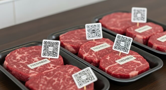 Freshness of premium beef steaks digitally tracked with QR codes for traceability