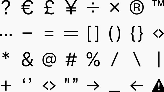 Various computer keyboard symbols and punctuation marks on white background